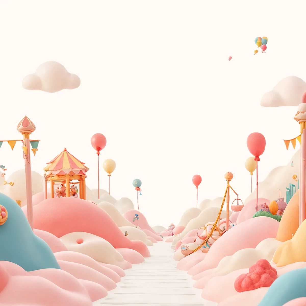 パステルカラーの遊園地のような風景。Toysmithのメインビジュアル